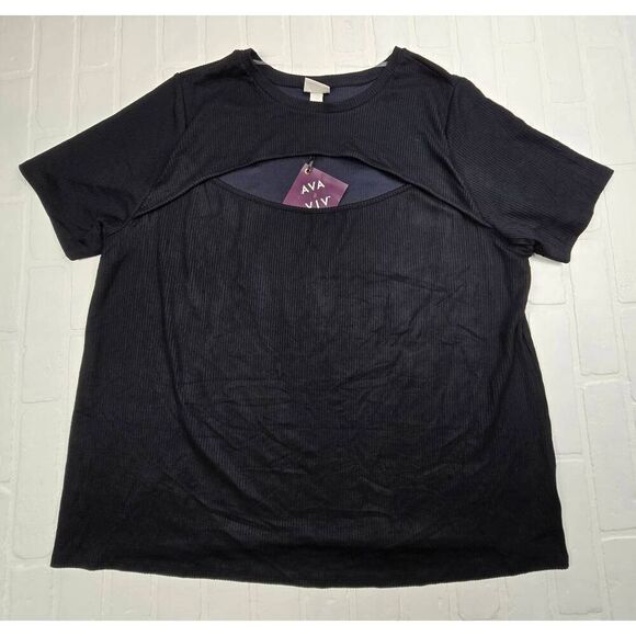 Ava & Viv Black Ribbed Cutout Top 4X - Picture 1 of 2